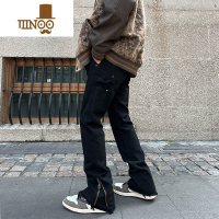 YANXU高街vibe风拉链开叉休闲裤男ins潮牌宽松直筒美式工装微喇叭长裤