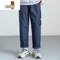 YANXU写意春季新款日系工装复古潮牌直筒长裤松紧腰合身薄款休闲男裤子
