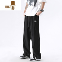 YANXUHuiTouLv 冰丝裤子男生夏季薄款潮牌刺绣垂感直筒裤运动休闲长裤