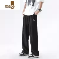 YANXUHuiTouLv 冰丝裤子男生夏季薄款潮牌刺绣垂感直筒裤运动休闲长裤