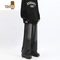 YANXU黑衣ASHDARK 设计大阔腿宽松显瘦百搭潮人直筒长裤垂感泛白牛仔裤