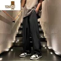 YANXU冰丝裤子男夏季薄款宽松黑色直筒阔腿长裤潮牌垂感痞帅运动休闲裤