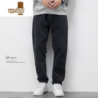 YANXU裤子男士黑色直筒牛仔裤男潮牌宽松休闲长裤高街美式大码款潮
