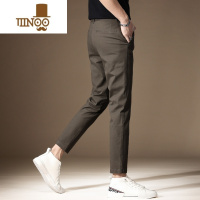 YANXU高端棕色九分西裤男夏季薄款修身小脚休闲裤男士商务直筒长裤