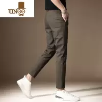 YANXU高端棕色九分西裤男夏季薄款修身小脚休闲裤男士商务直筒长裤