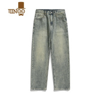 YANXU夏季黄泥染牛仔裤男直筒宽松水洗复古做旧美式高街休闲长裤子潮牌