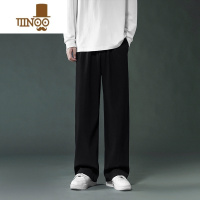 YANXU黑色裤子男士夏季薄款潮牌直筒宽松垂坠感阔腿裤男款冰丝休闲长裤