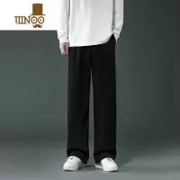 YANXU黑色裤子男士夏季薄款潮牌直筒宽松垂坠感阔腿裤男款冰丝休闲长裤