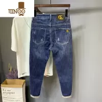 YANXU蓝色牛仔裤男夏季新款高端韩版潮流弹力修身小脚休闲帅气男士长裤