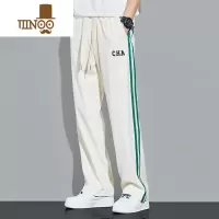 YANXU冰丝直筒裤男阔腿垂感宽松潮牌ins凉感运动卫裤条纹港风休闲裤子