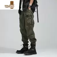 YANXU军绿色美式复古工装裤男秋季宽松直筒潮牌休闲裤男阔腿束脚裤