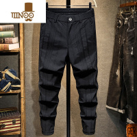 YANXU高端潮牌条纹休闲裤男修身小脚韩版潮流时尚百搭夏季薄款弹力长裤