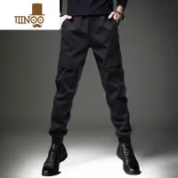 YANXU美式高端黑色工装裤男加绒宽松大码束脚阔腿长裤直筒休闲裤男