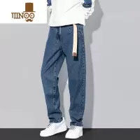 YANXU夏季蓝色牛仔裤男士潮牌直筒宽松潮流港风垂感百搭阔腿休闲长裤子