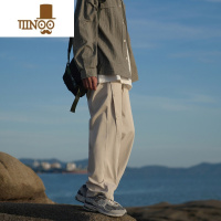 YANXUE2023秋季新款男休闲裤225g英伦斜纽扣设计感百搭宽松直筒长裤潮