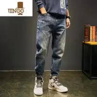 YANXU春季复古牛仔裤男宽松大码弹力小脚裤款美式休闲锥形哈伦长裤