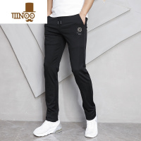 YANXU刺绣休闲裤男士2023夏季时尚修身弹力小脚裤青年系带直筒松紧长裤