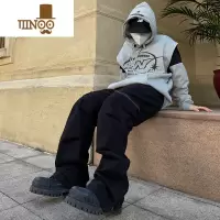 YANXUFATEEGG美式复古拉链多口袋工装裤男卡其色高街宽松直筒休闲长裤