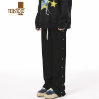 YANXU美式黑色侧排扣长裤子男女宽松直筒休闲裤拖地运动裤高街卫裤