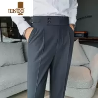 YANXU夏季那不勒斯西裤男士修身小脚裤高腰商务纯色直筒休闲长裤子意式