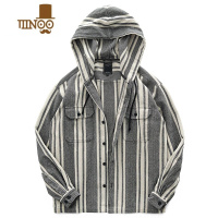 YANXU外套男日系复古人字纹宽松落肩叠穿潮外穿衬衫男工装连帽衫