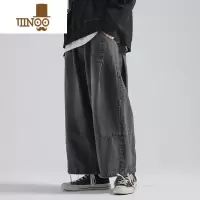 YANXU日系阔腿牛仔裤男款胖子加肥大码裤子直筒宽松复古潮牌工装裤