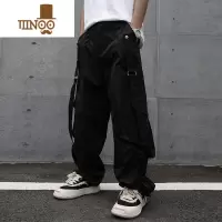 YANXU美式街头vibe风新款高街休闲裤男女飘带装饰直筒宽松潮牌工装长裤
