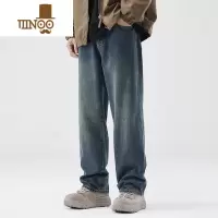 YANXU秋季美式复古直筒牛仔裤男水洗做旧潮牌长裤宽松拖地裤阔腿裤