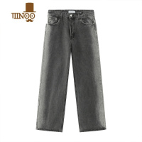 YANXUONELYC1扎染撞色渐变直筒牛仔裤男烟灰色宽松百搭潮流牛仔长裤