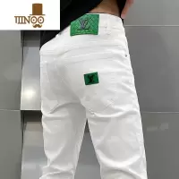 YANXU新款高端白色修身弹力小直筒牛仔裤男装潮流休闲百搭长裤子薄