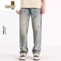 YANXUCeecuz黄泥染直筒牛仔裤男美式高街潮流水洗做旧宽松阔腿牛仔长裤