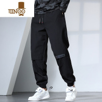 YANXU大码休闲裤男秋加肥加大运动裤男宽松潮胖子肥佬反光印花长裤