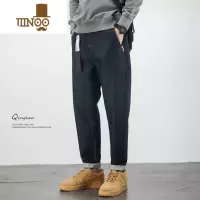YANXU深色牛仔裤男宽松大码直筒潮流简约风休闲百搭弹力锥形小脚长裤子