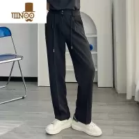 YANXU渣渣鹿冰丝休闲裤薄款垂感小西裤男款夏季宽松直筒系带免烫长裤潮