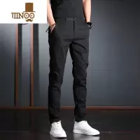 YANXU秋季休闲男裤子修身小脚百搭长裤高端韩版潮流纯黑弹力西裤男直筒