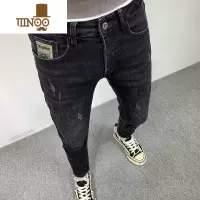 YANXU2023夏季薄款黑色九分牛仔裤男潮流修身韩版百搭弹力男士小脚长裤