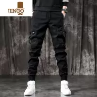 YANXU潮牌男士工装裤韩版修身束脚痞帅长裤百搭美式多袋黑色裤子