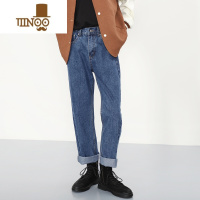 YANXU新款深蓝色直筒牛仔裤男宽松休闲潮流简约百搭休闲男士长裤子