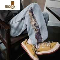 YANXU中国风牛仔裤男夏季薄款潮牌刺绣束脚休闲长裤直筒裤子阔腿工装裤