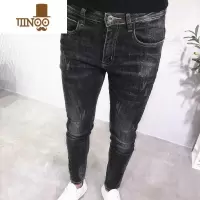 YANXU潮牌牛仔裤男黑灰色小直筒修身复古长裤百搭显瘦新款韩版社会