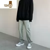 YANXUakinzhi黄泥染男女弹力牛仔裤水洗做旧休闲裤子直筒长裤高街ins潮