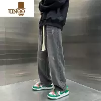 YANXU牛仔裤子男款夏季薄美式复古宽松青少年直筒阔腿潮流休闲长裤