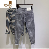 YANXU九分牛仔裤男薄款韩版显瘦修身小脚裤子新款弹力黑色长裤潮