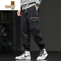 YANXU秋季潮牌工装裤男款宽松束脚哈伦休闲长裤痞帅男士解构九分裤潮流