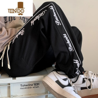 YANXU街头嘻哈字母裤子男宽松束脚运动裤卡其色复古潮牌休闲长裤