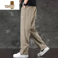 YANXU秋季极简棉麻休闲裤男宽松阔腿裤子运动透气百搭显瘦直筒男士长裤
