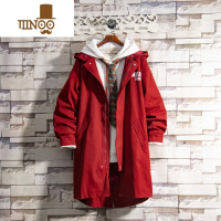 YANXU白糖玫瑰2023 红色中长款风衣外套男潮青年帅气夹克大衣潮