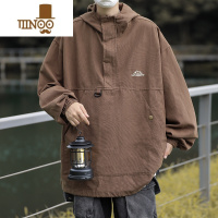 YANXU半拉链冲锋衣外套男秋季美式复古潮牌痞帅宽松机能风卫衣连帽夹克
