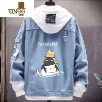 YANXU假连帽牛仔外套男新款宽松痞帅韩版潮流夹克休闲帅气潮牌