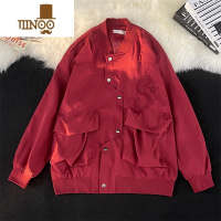 YANXU美式复古工装外套男士秋季不规则设计感潮牌刺绣飞行员棒球服夹克